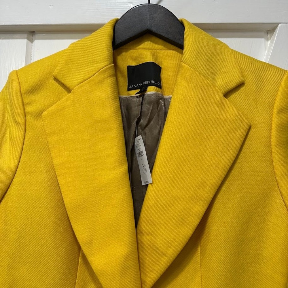 Banana Republic Womens Blazer Size 2 Yellow Single Button Jacket 100% Wool NEW - Picture 2 of 10
